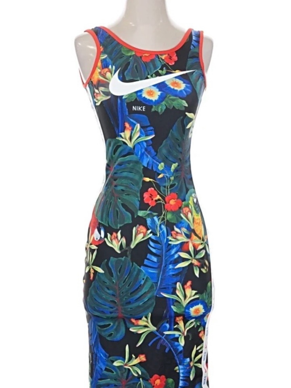 Nike Black Tropical Floral Midi Dress with Multicolor Print